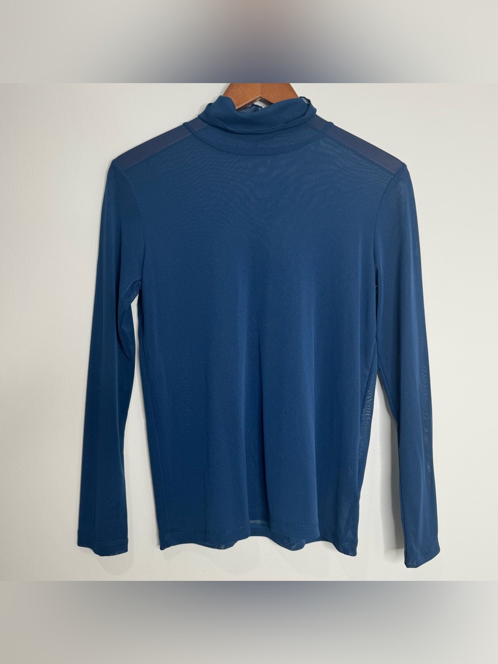 A/C Designs by‎ Cubic Blue Mesh Turtleneck Long Sleeve Top Lettuce Edge One Size